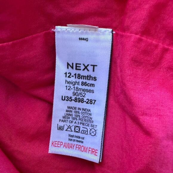 Next UK Baby Girl 12-18M Magenta Pink Dress Peacock Birds Floral Butterflies - Picture 6 of 6